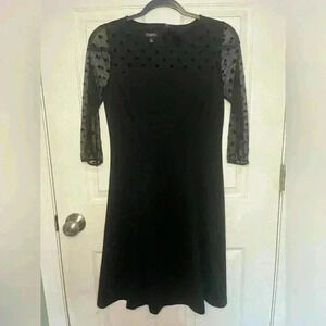 Talbots Black Dot Mesh Ponte Knit Fit and Flare Cocktail Dress 2P Wedding Career
